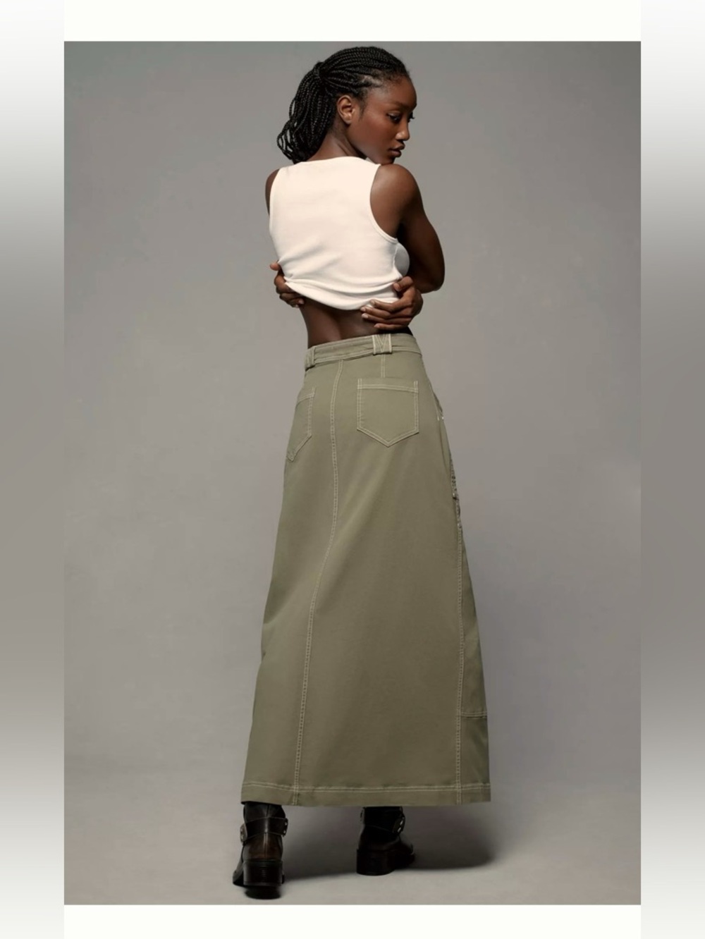 NWT Anthropologie Pilcro Carpenter Maxi skirt moss green utility cargo sz 6 - Picture 5 of 14